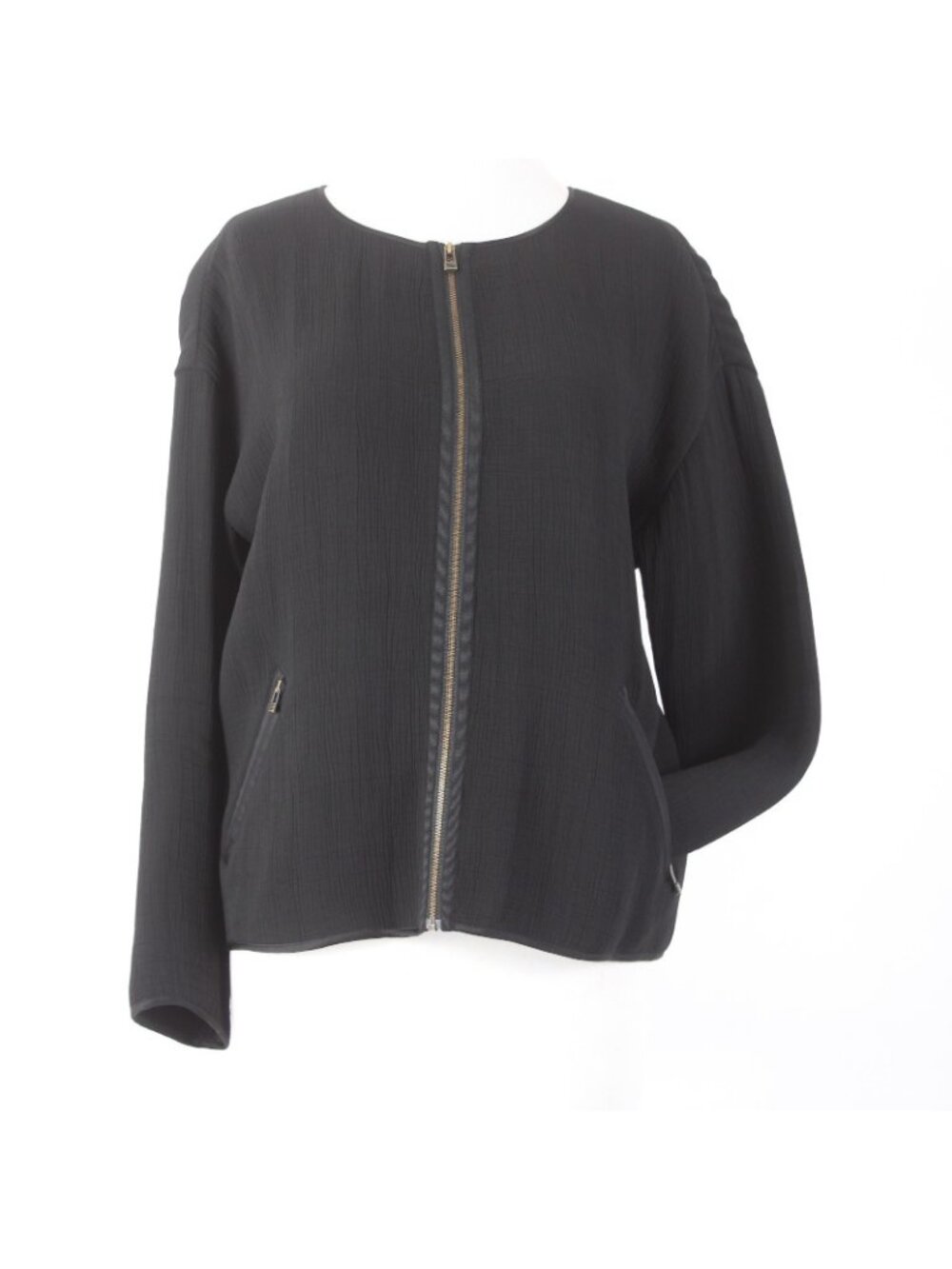 Eileen Fisher Jacket Sz SP Black Zipper Pockets Rayon Silk Spandex Jacket - Picture 2 of 10